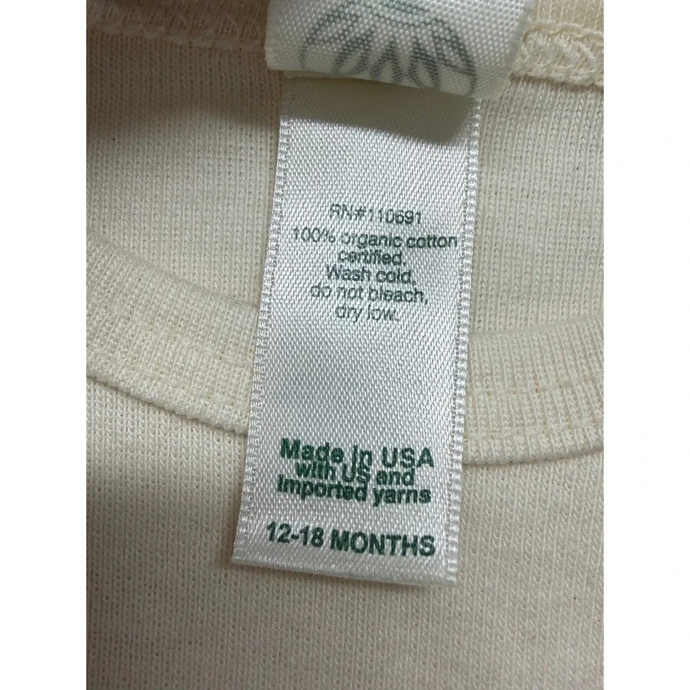 Soul Flower 100% Organic Cotton Baby Bodysuit Cream 12-18 Months NWT New